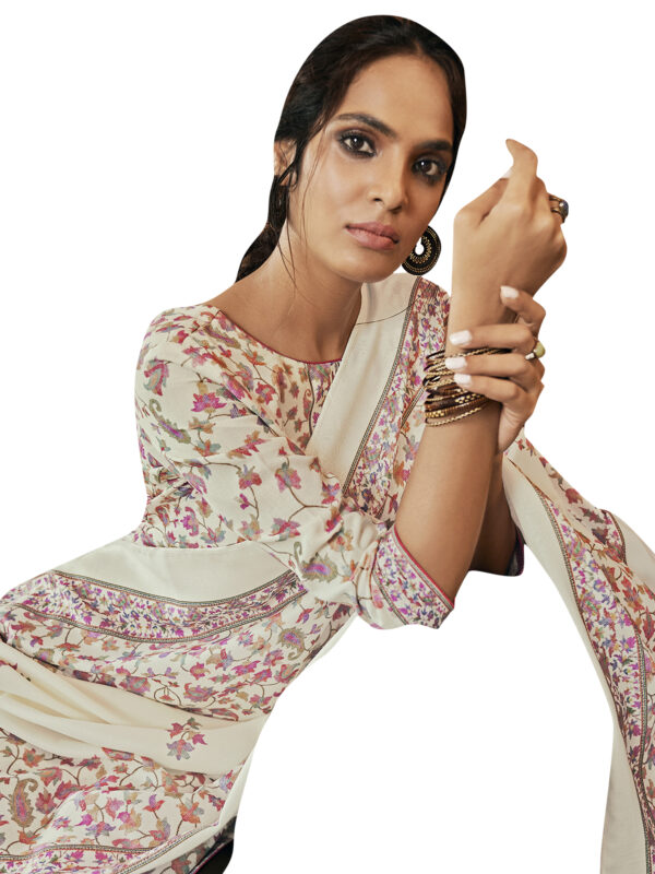 Stylee Lifestyle Cream Pashmina Printed Dress Material