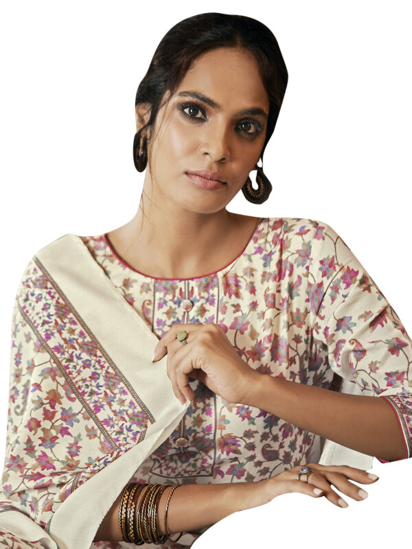 Stylee Lifestyle Cream Pashmina Printed Dress Material