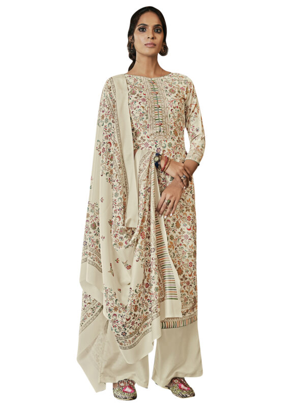 Stylee Lifestyle Cream Pashmina Printed Dress Material