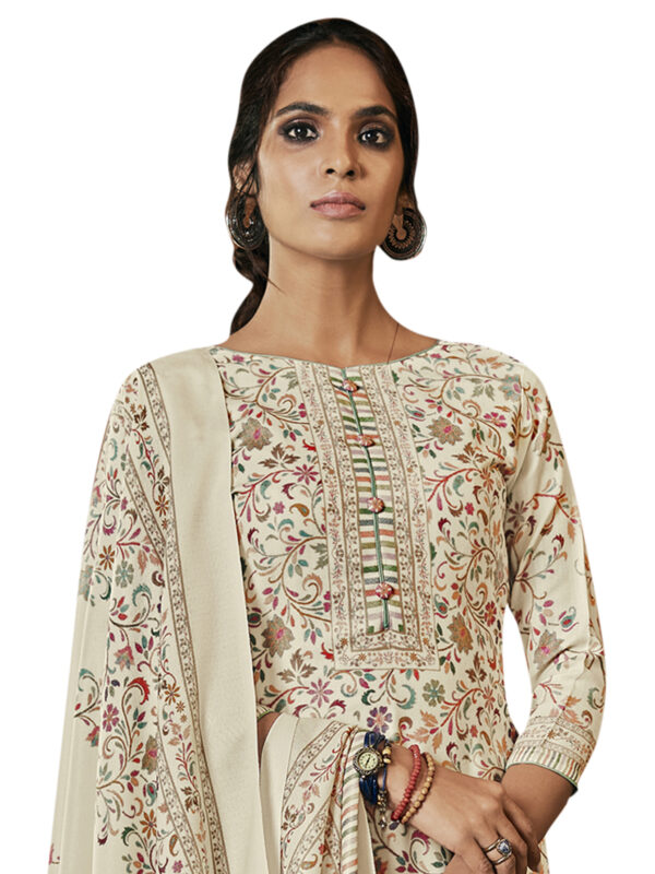 Stylee Lifestyle Cream Pashmina Printed Dress Material