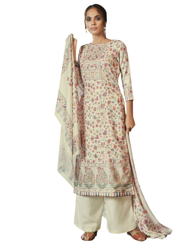 Stylee Lifestyle Cream Pashmina Printed Dress Material