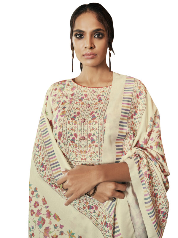 Stylee Lifestyle Cream Pashmina Printed Dress Material