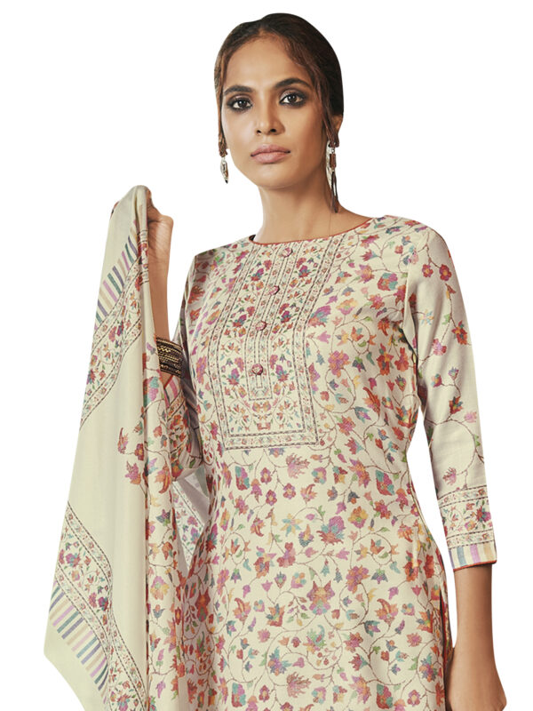 Stylee Lifestyle Cream Pashmina Printed Dress Material