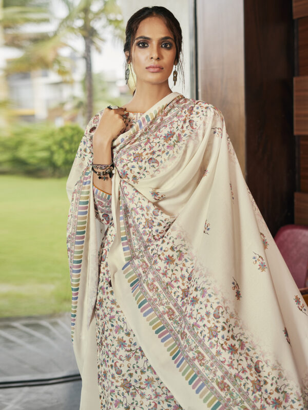 Stylee Lifestyle Cream Pashmina Printed Dress Material