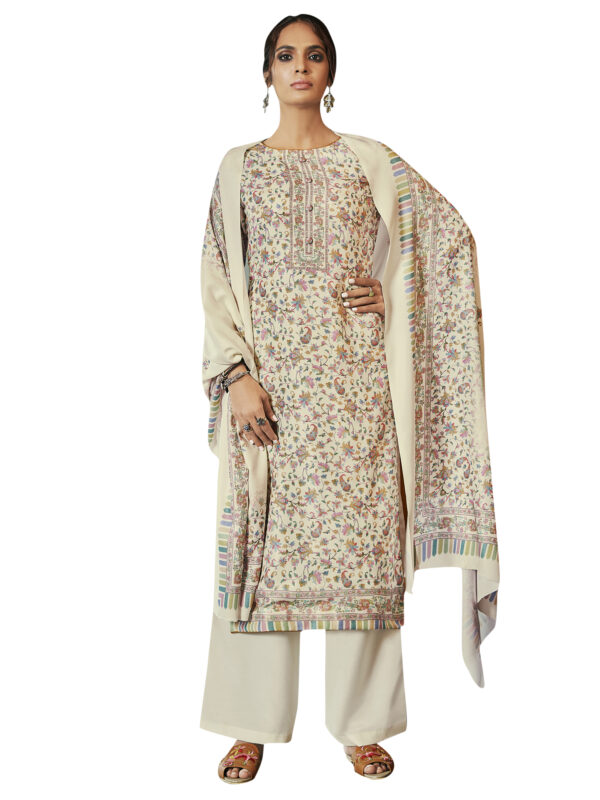 Stylee Lifestyle Cream Pashmina Printed Dress Material