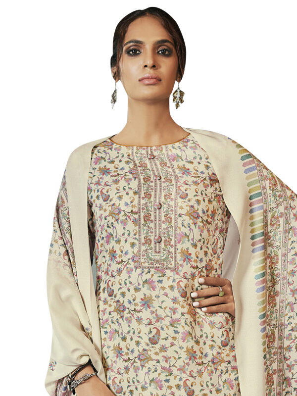 Stylee Lifestyle Cream Pashmina Printed Dress Material