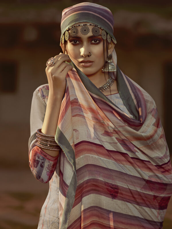 Stylee Lifestyle Grey Pure Pashmina Printed Dress Material