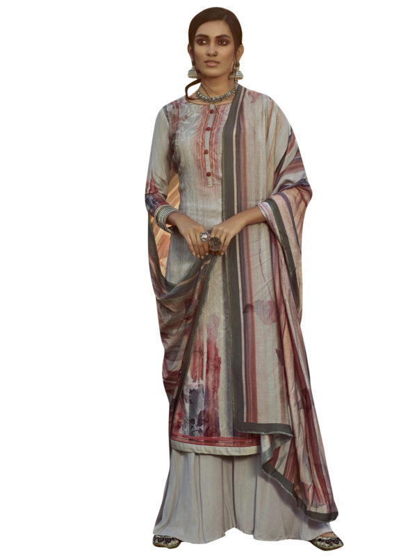 Stylee Lifestyle Grey Pure Pashmina Printed Dress Material