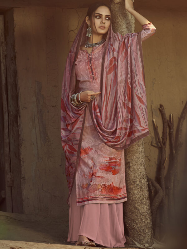 Stylee Lifestyle Pink Pure Pashmina Printed Dress Material