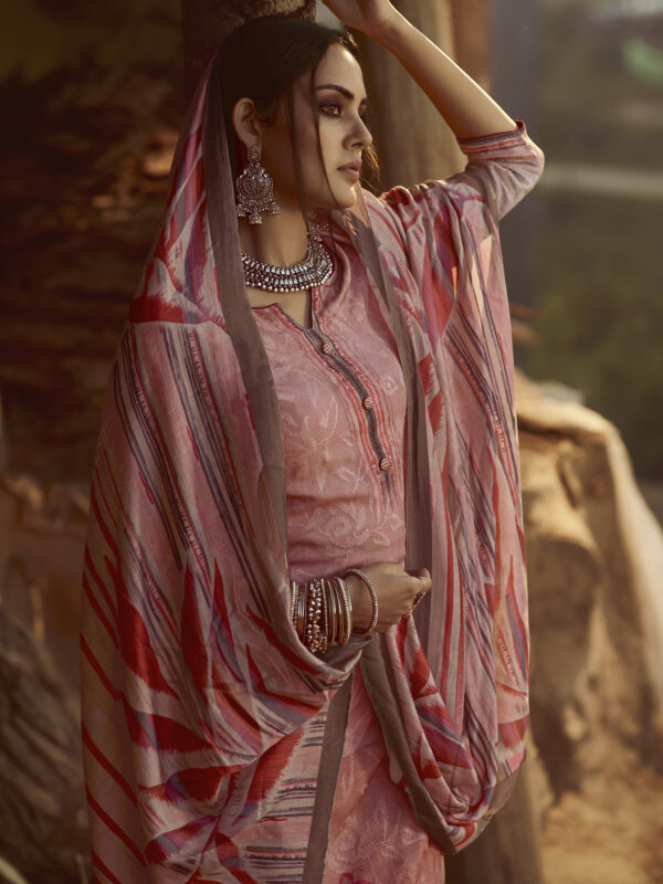 Stylee Lifestyle Pink Pure Pashmina Printed Dress Material