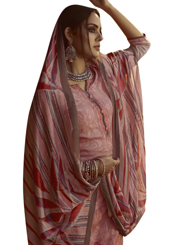 Stylee Lifestyle Pink Pure Pashmina Printed Dress Material