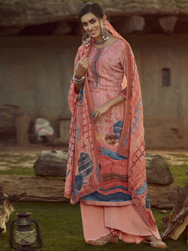 Stylee Lifestyle Peach Pure Pashmina Printed Dress Material