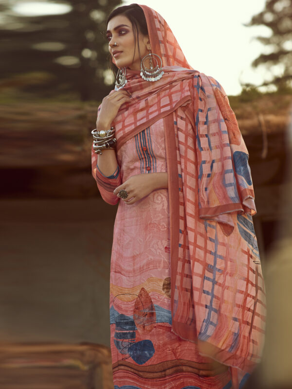 Stylee Lifestyle Peach Pure Pashmina Printed Dress Material