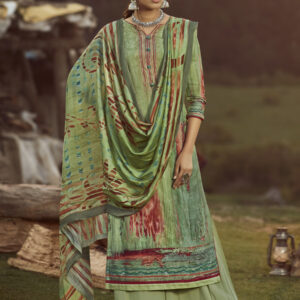 Stylee Lifestyle Green Pure Pashmina Printed Dress Material