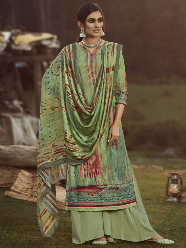 Stylee Lifestyle Green Pure Pashmina Printed Dress Material