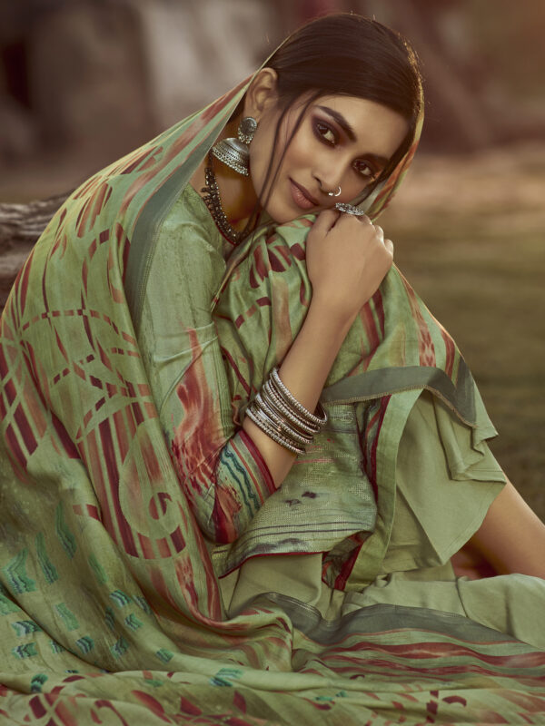 Stylee Lifestyle Green Pure Pashmina Printed Dress Material