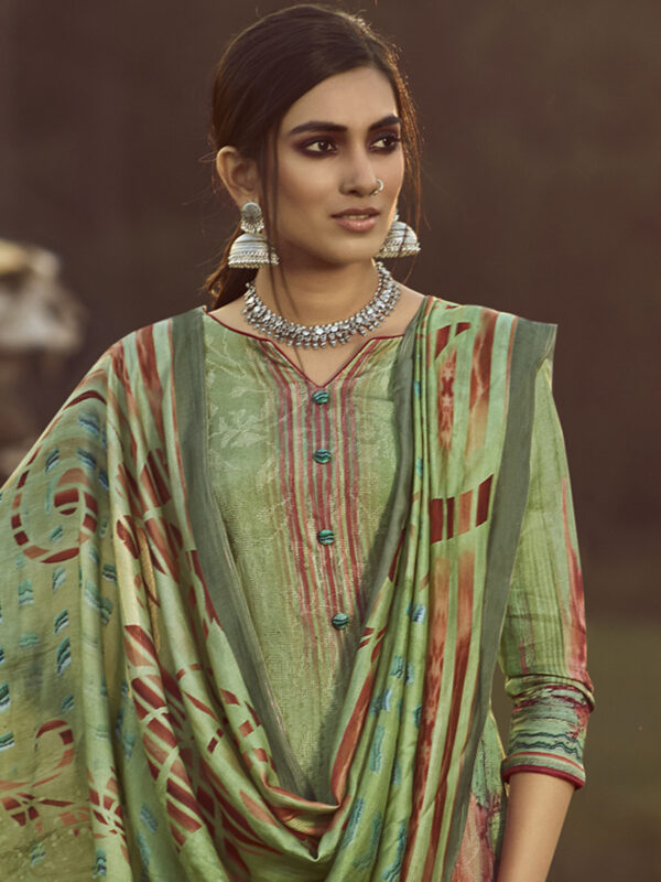 Stylee Lifestyle Green Pure Pashmina Printed Dress Material