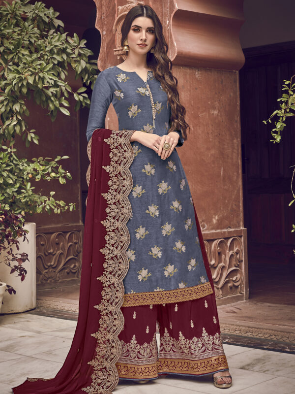 Stylee Lifestyle Blue Dola Silk Embroidered Dress Material