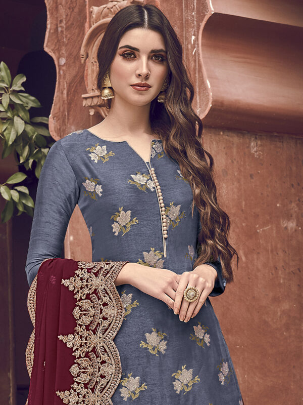 Stylee Lifestyle Blue Dola Silk Embroidered Dress Material