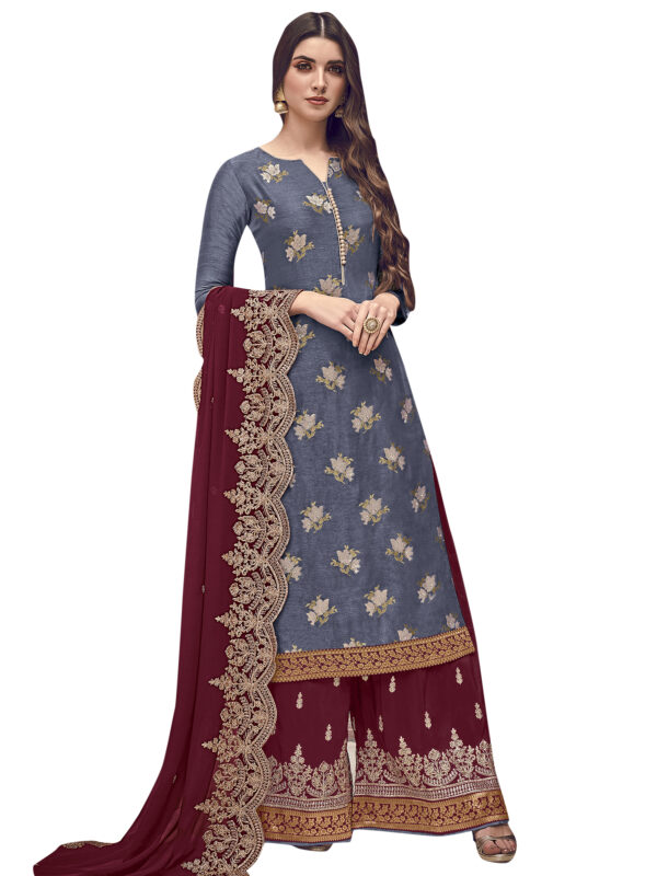 Stylee Lifestyle Blue Dola Silk Embroidered Dress Material