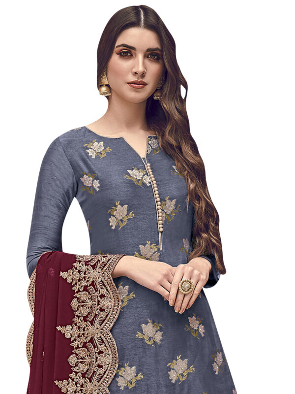 Stylee Lifestyle Blue Dola Silk Embroidered Dress Material