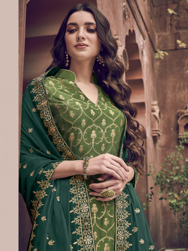 Stylee Lifestyle Green Dola Silk Embroidered Dress Material