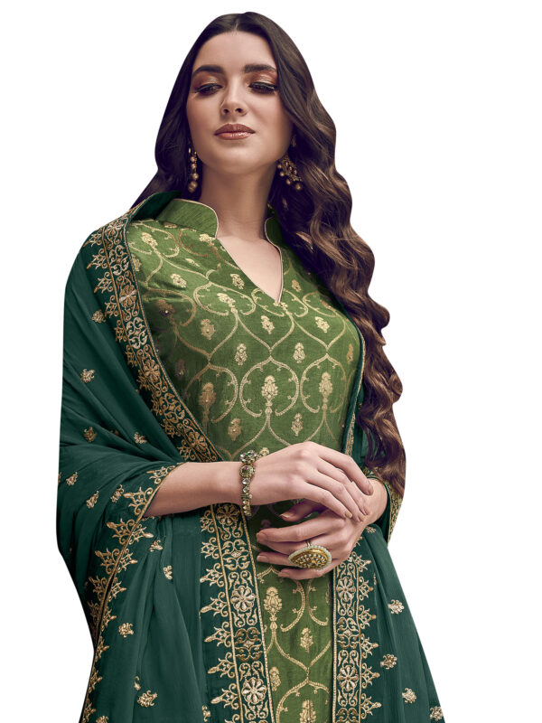 Stylee Lifestyle Green Dola Silk Embroidered Dress Material