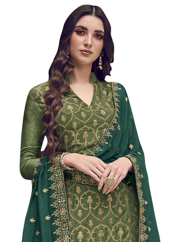 Stylee Lifestyle Green Dola Silk Embroidered Dress Material