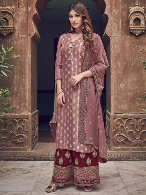 Stylee Lifestyle Pink Dola Silk Embroidered Dress Material