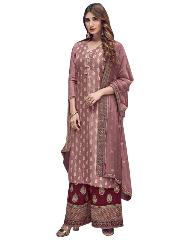 Stylee Lifestyle Pink Dola Silk Embroidered Dress Material