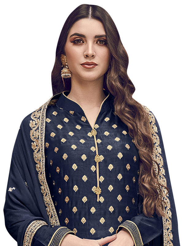 Stylee Lifestyle Navy Blue Dola Silk Embroidered Dress Material