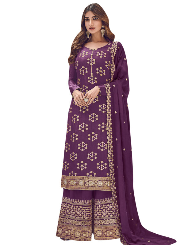 Stylee Lifestyle Purple Dola Silk Embroidered Dress Material