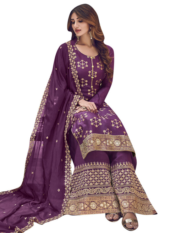 Stylee Lifestyle Purple Dola Silk Embroidered Dress Material