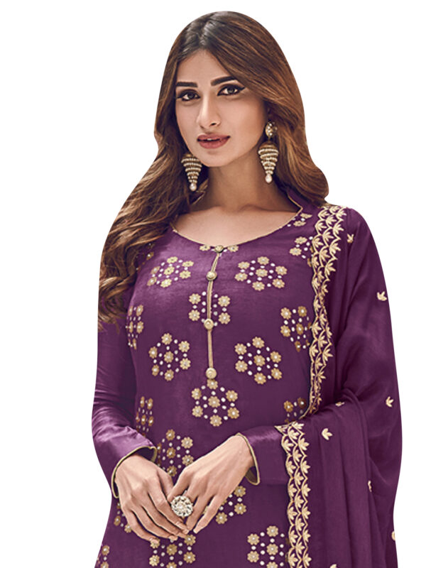 Stylee Lifestyle Purple Dola Silk Embroidered Dress Material