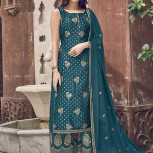 Stylee Lifestyle Teal Dola Silk Embroidered Dress Material