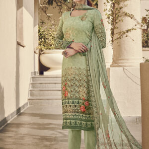 Stylee Lifestyle Green Pure Silk Printed Dress Material