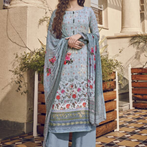 Stylee Lifestyle Sky Blue Pure Silk Printed Dress Material