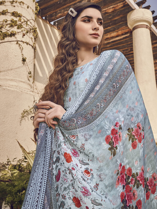 Stylee Lifestyle Sky Blue Pure Silk Printed Dress Material