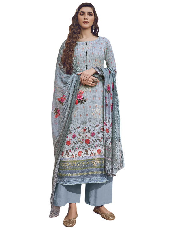 Stylee Lifestyle Sky Blue Pure Silk Printed Dress Material