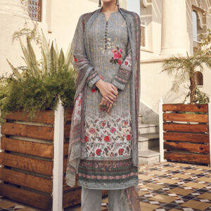 Stylee Lifestyle Grey Pure Silk Printed Dress Material