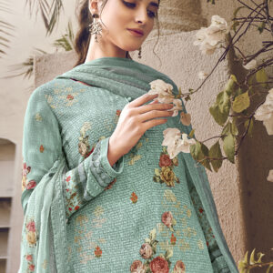 Stylee Lifestyle Turquoise Pure Silk Printed Dress Material