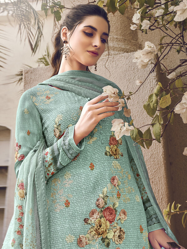 Stylee Lifestyle Turquoise Pure Silk Printed Dress Material