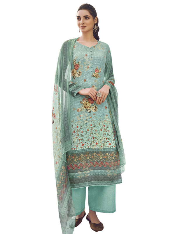 Stylee Lifestyle Turquoise Pure Silk Printed Dress Material