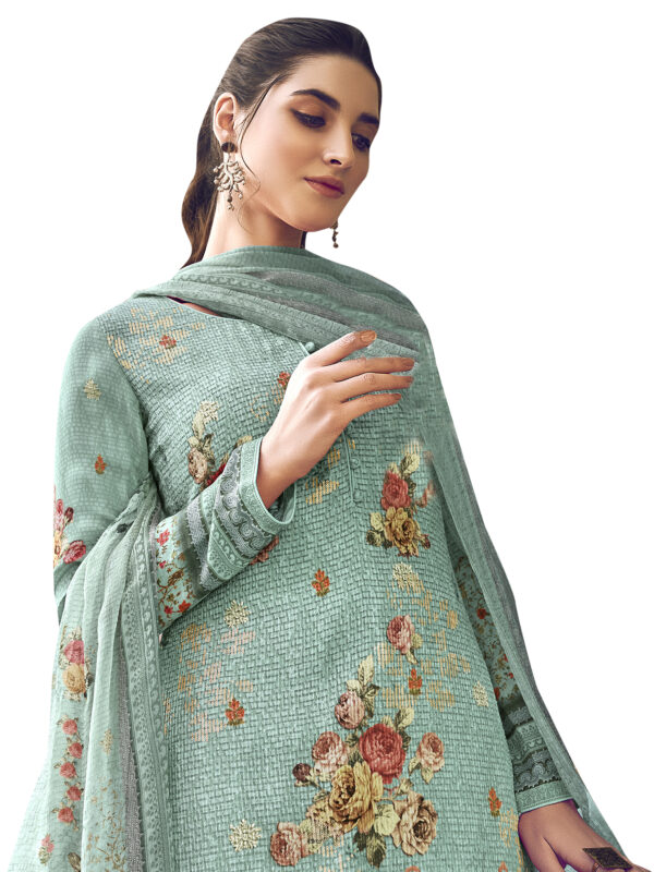 Stylee Lifestyle Turquoise Pure Silk Printed Dress Material