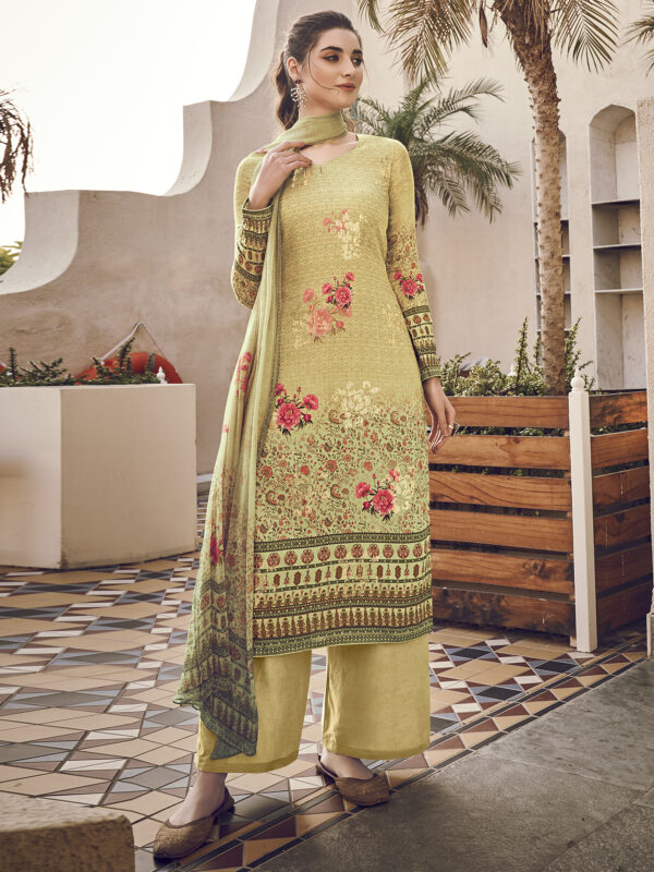 Stylee Lifestyle Gold Pure Silk Printed Dress Material