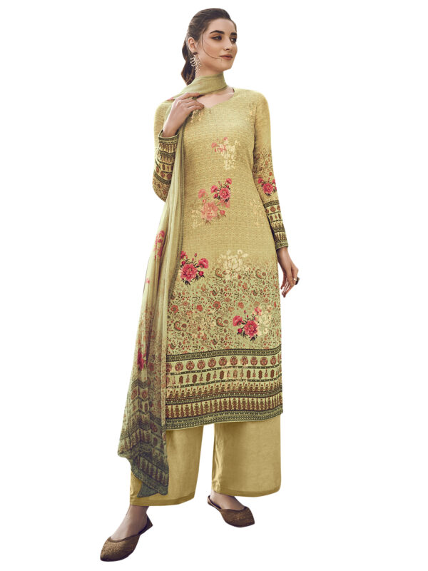 Stylee Lifestyle Gold Pure Silk Printed Dress Material