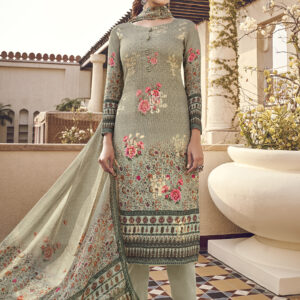 Stylee Lifestyle Green Pure Silk Printed Dress Material