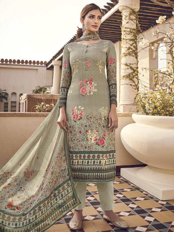 Stylee Lifestyle Green Pure Silk Printed Dress Material