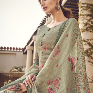 Stylee Lifestyle Green Pure Silk Printed Dress Material