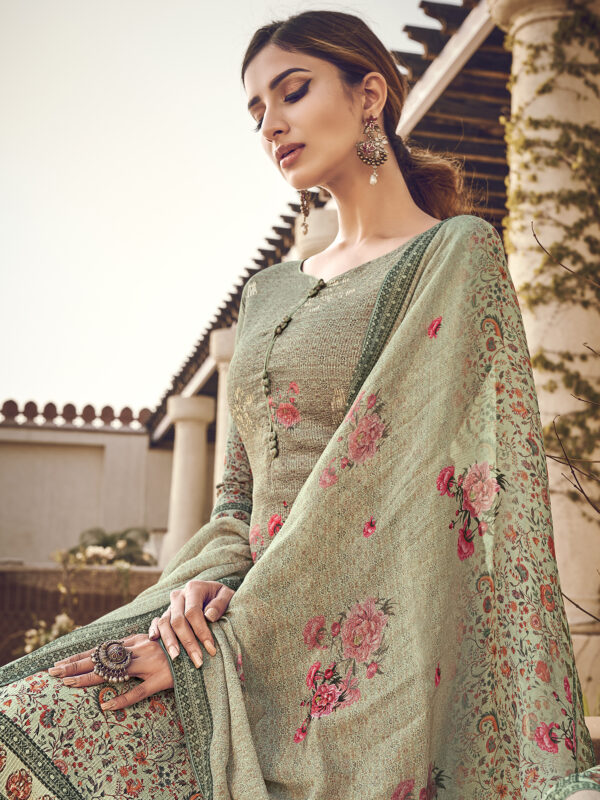 Stylee Lifestyle Green Pure Silk Printed Dress Material